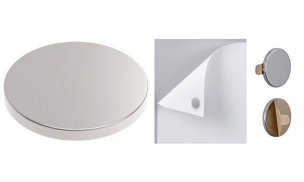 MAUL Neodym-Magnet selbstklebend, Durchmesser: 10 x (H)1 mm nickel, Haftkraft: 0,5 kg, eine Seite selbstklebend, eine --4