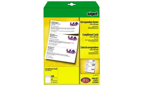 Sigel - Weiß - DL (210 x 99 mm) - 185 g/m² - 60 Karte(n) (20 Bogen x 3) Karten-5