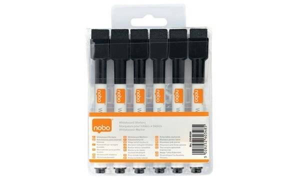 Nobo 2104184 Black Mini Whiteboard Pen with Magnetic Eraser Cap Pack of 6-2