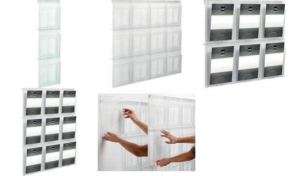 helit Wanddisplay PLACATIV, 12 Fächer DIN A4 hoch, glasklar Fachtiefe: 35 mm, SAN Material, einfache Wandmontage (H68111-2