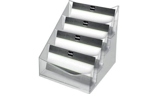 helit 4-fach Visitenkartenständer "the helpdesk" glasklar Material: Polysterol, glasklar, Fachtiefe: 20 mm, - 1 Stück (H-1