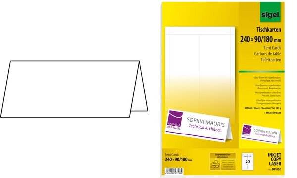 Sigel DP046 - Tischkarten - High White - 95 x 42 mm - 185 g/m2 - 80 Stck. (20 Bogen x 4) (DP046)-3