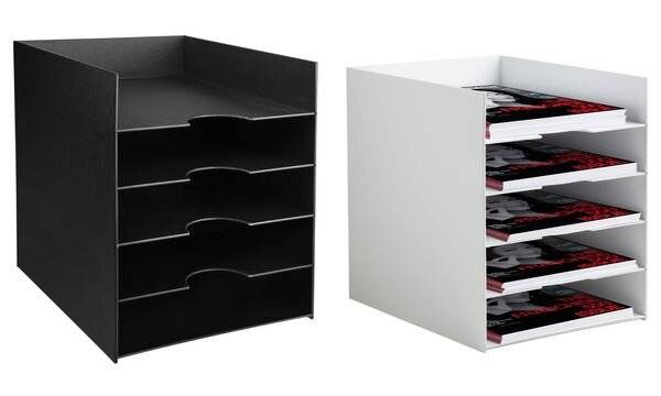 PAPERFLOW Sortierstation Formularbox, 5 Fächer, grau aus Polystyrol, stapelbar, jedes Fach mit Griffmulde, - 1 Stück (30-1