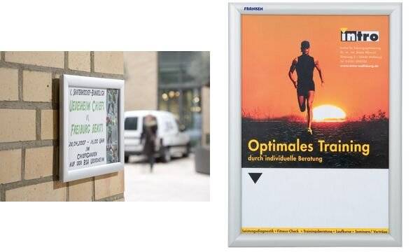 FRANKEN Plakatrahmen "Outdoor", DIN A2, 25 mm Rahmenprofil silbereloxierter Aluminium-Klapprahmen, Kunststoffhebel (BS17-2