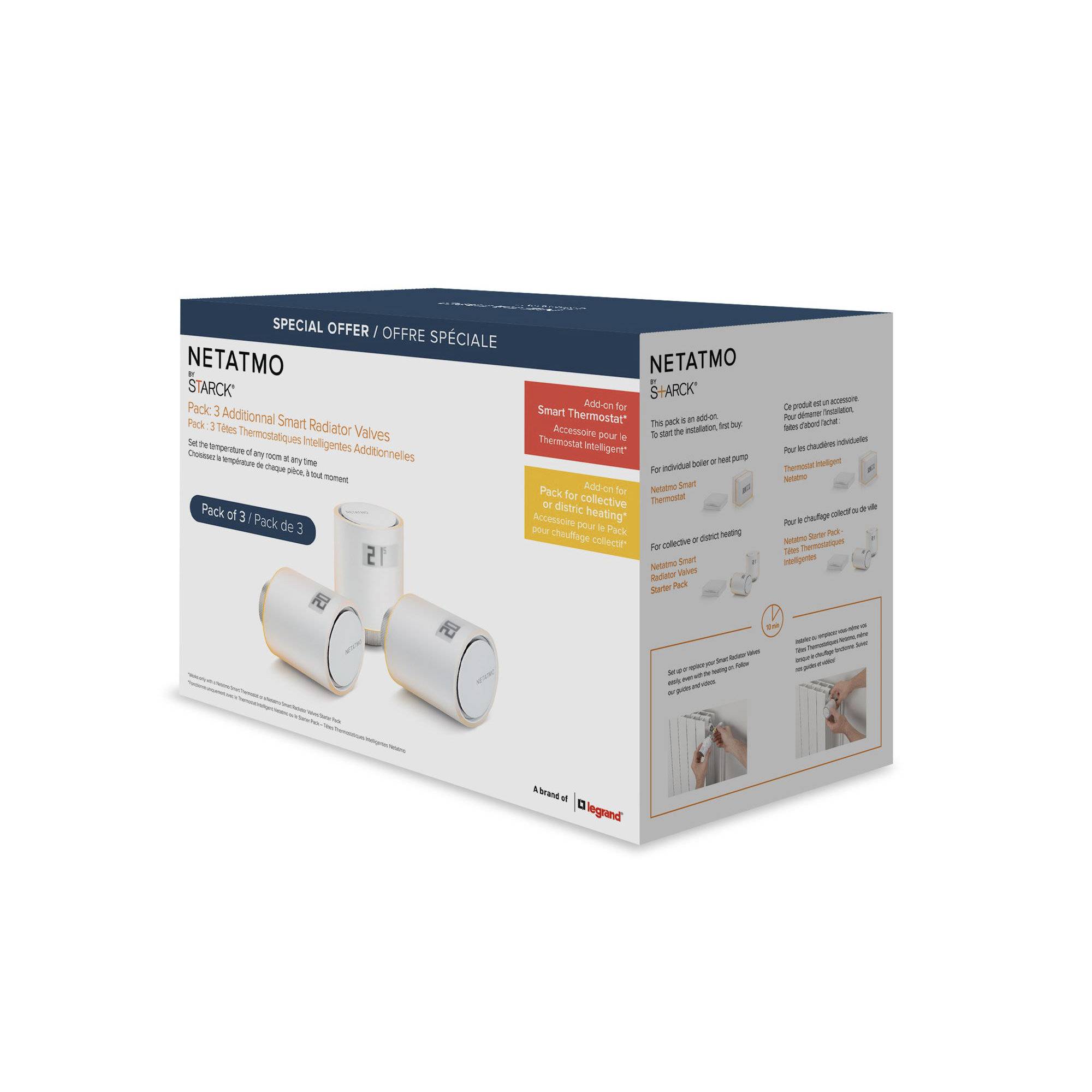 Netatmo Set 3 Valvole Termostatiche Intelligenti Aggiuntive per il Termostato Intelligente e per il Kit di base per risc-1
