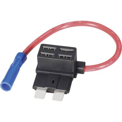 Adattatore di sicurezza elettrico con cavo rosso e connettore blu, che consente l'aggiunta di circuiti elettrici supplementari ai fusibili auto.
