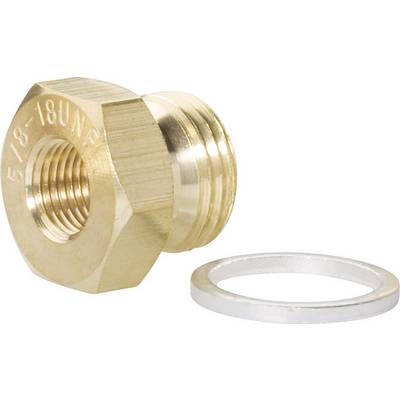 Adattatore in ottone con filettatura esterna e rondella. Iscrizione sull'adattatore: '5/8-18UNF'. Idoneo per scopi di connessione.