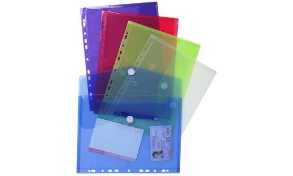 Busta a Perforazione Universale con Bottone in Velcro Exacompta - PPL - 24x32 cm - 57380E (Assortiti Trasparenti Conf. 5-3