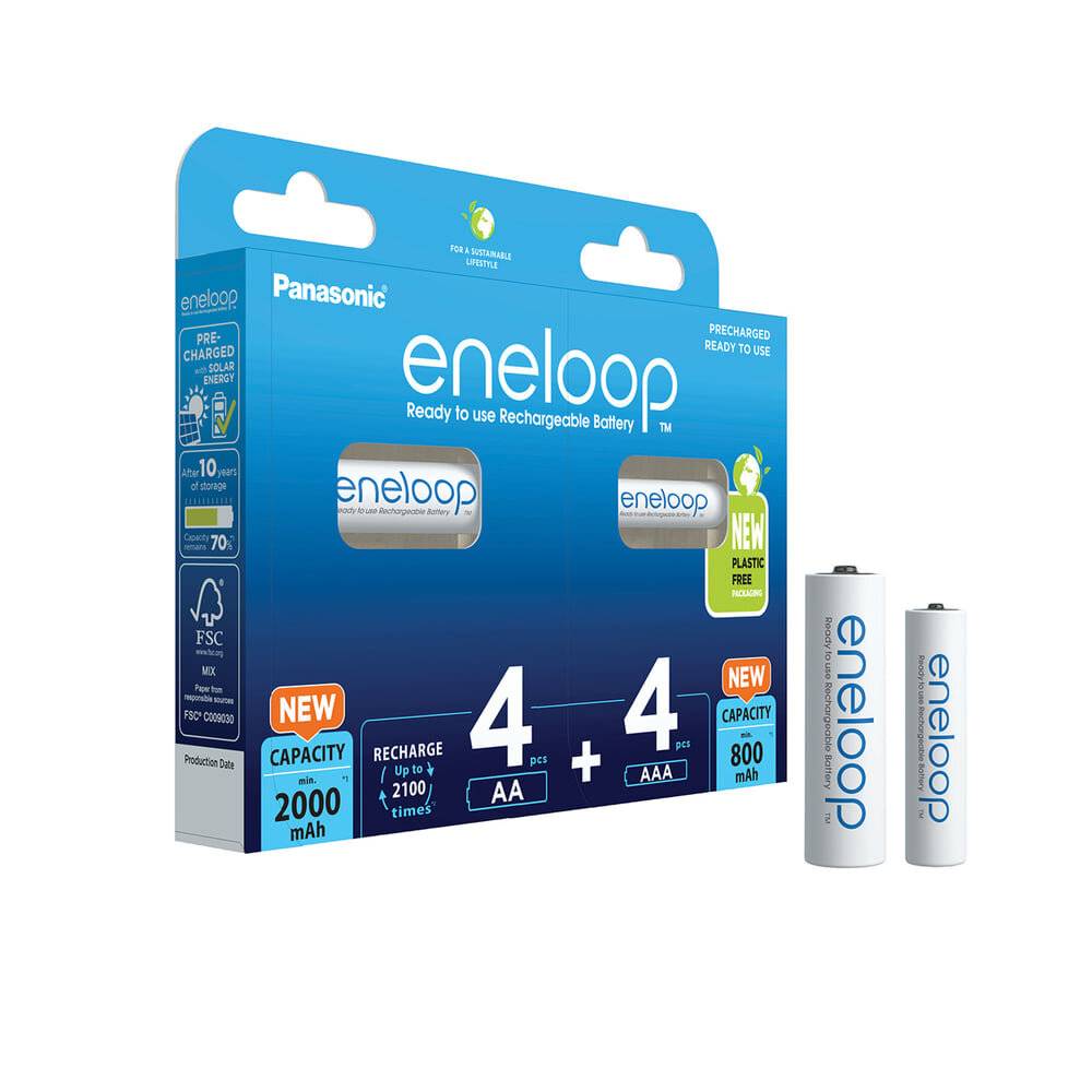 Batteria ricaricabile NiMH, mignon, AA, 2000mAh/Micro, AAA, pacco combinato da 800mAh (4+4), precaricata, blister per...-4