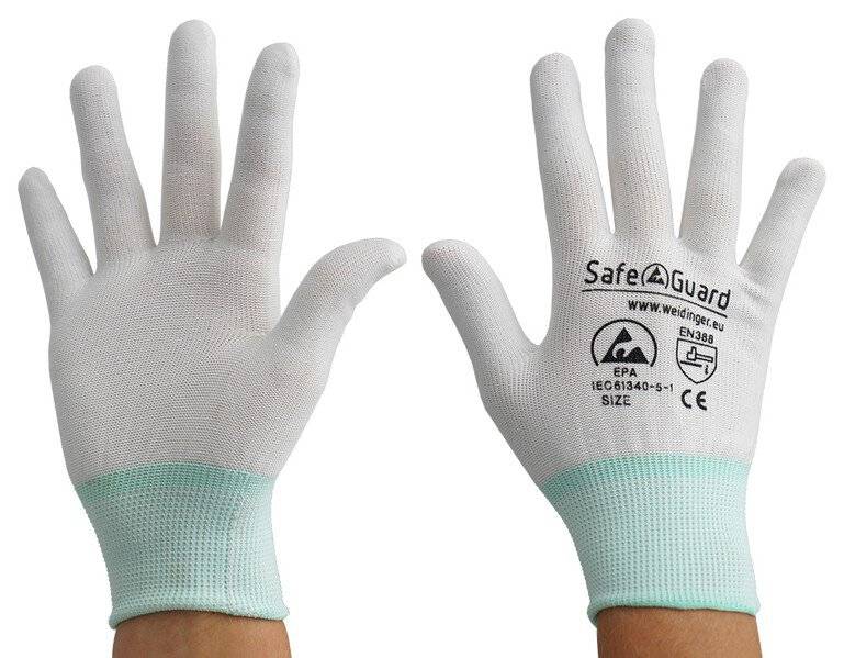 Guanto ESD, bianco/turchese, senza rivestimento, M
