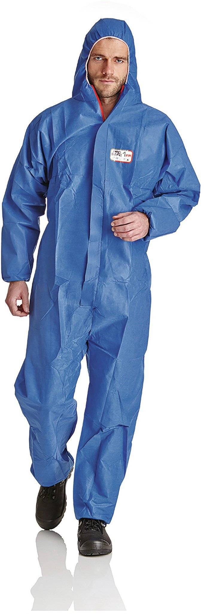 Tuta ProSafe® 1FR, SMMS a 4 strati, ritardante di fiamma, con cappuccio, blu, taglia XXL-0