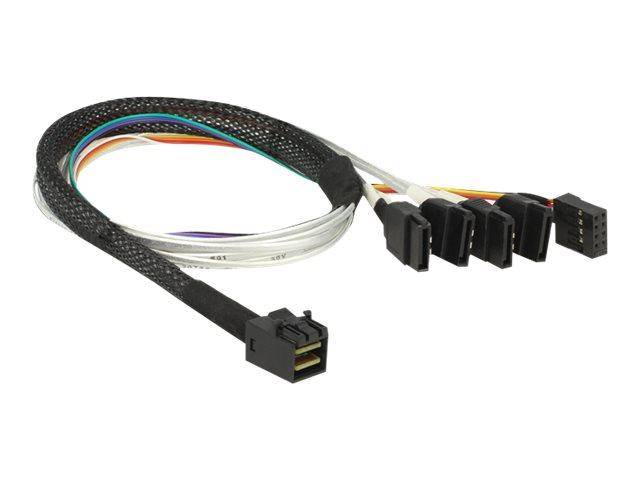 Delock Kabel Mini SAS SFF-8643 > 4 x SATA 7 Pin + Sideband 0,5 m Metall (83315)-0