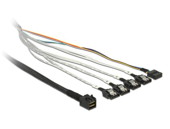 Delock Kabel Mini SAS SFF-8643 > 4 x SATA 7 Pin + Sideband 0,5 m Metall (83315)-3