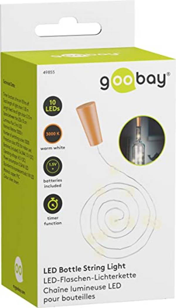 Catena luminosa per bottiglie a 10 LED con timer