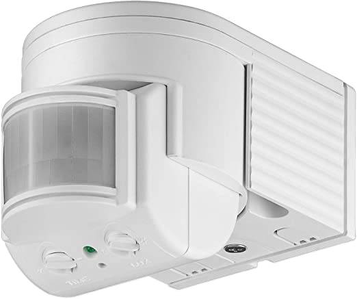 Goobay Rilevatore di movimento a infrarossi bianco per montaggio a parete, rilevamento a 180°, portata 12 m, per l'ester