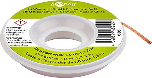 Treccia dissaldante Goobay 1 mm per rimuovere la saldatura dai giunti di saldatura 1,5 m - rame puro, buona...