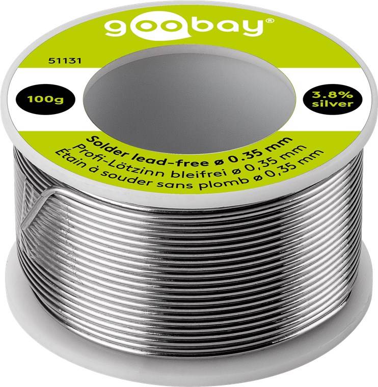 Saldante Goobay professionale senza piombo, ø 0,35 mm, rotolo da 100 g - composizione: 3,8% argento, 0,7% rame, 93,8%...