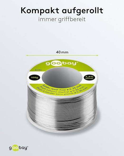 Saldante Goobay professionale senza piombo, ø 0,35 mm, rotolo da 100 g - composizione: 3,8% argento, 0,7% rame, 93,8%...-3