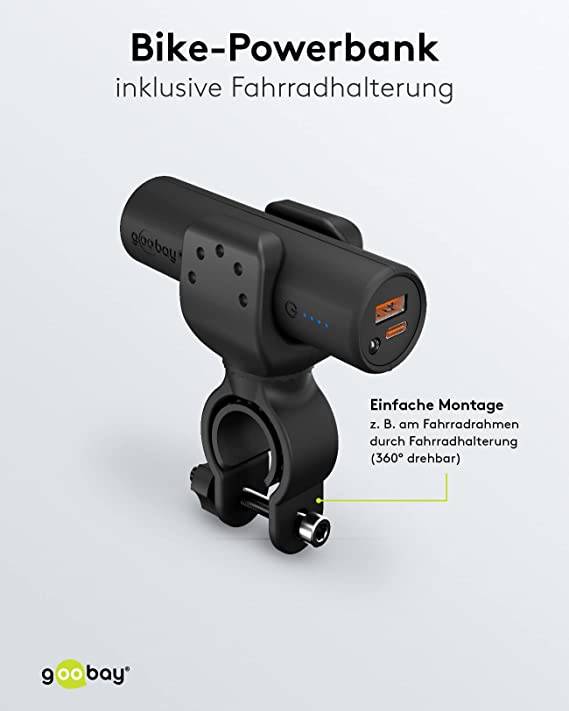 Goobay PB 5000mAh Bike Mount QC/PD Power bank 5000 mAh Consegna di potenza, Ricarica rapida 3.0 Li-Ion Nero Indicazione -6