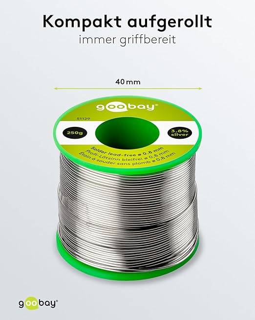Saldante professionale Goobay senza piombo, ø 0,8 mm, 250 g - composizione: 3,8% argento, 0,7% rame, 93,8% stagno,...-3
