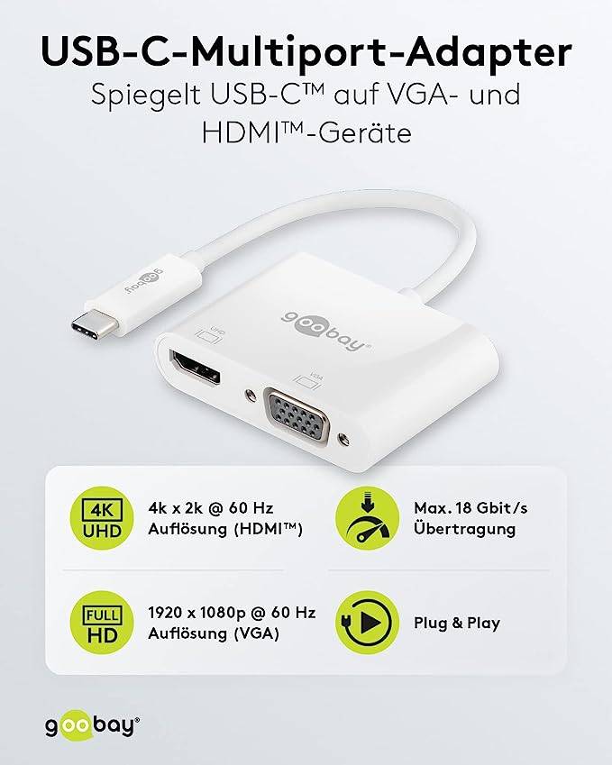 Goobay USB-C™ Multiport-Adapter HDMI™+VGA - erweitert ein USB-C™-Gerät um einen HDMI™- und einen VGA-Anschluss-1
