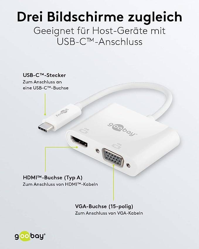 Goobay USB-C™ Multiport-Adapter HDMI™+VGA - erweitert ein USB-C™-Gerät um einen HDMI™- und einen VGA-Anschluss-3