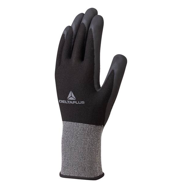 Guanti in Poliestere Spandex Spalmato in Nitrile VE724NO Delta Plus - Taglia 8 - VE724NO08 (Grigio e Nero)-0
