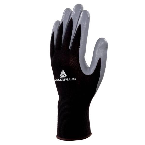 Guanti in Poliestere Spalmato in Nitrile VE712GR Delta Plus - Taglia 7 - VE712GR07 (Grigio e Nero)-0
