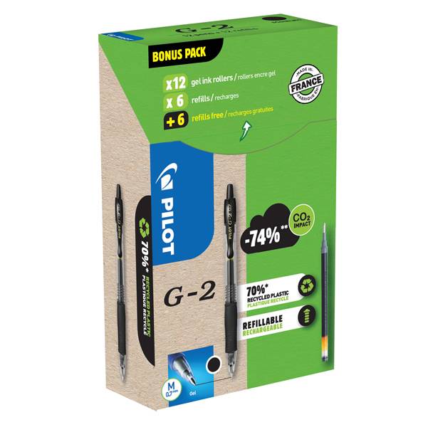 Penna Gel a Scatto G-2 Pilot - 0,7 mm - 000023 (Nero Conf. 12+12)-0