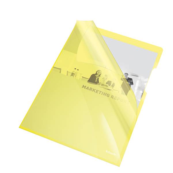 Cartelline a L - PVC - liscio - 21x29,7 cm - giallo cristallo - Esselte - conf. 25 pezzi-0