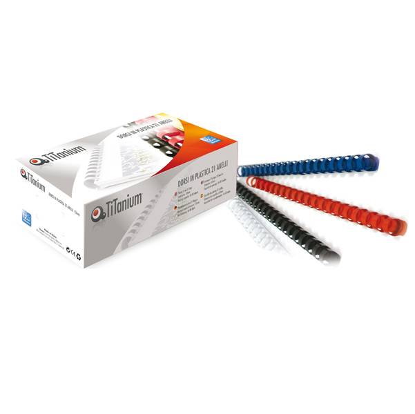 Dorsi spirale - 21 anelli - plastica - 8 mm - rosso - Titanium - scatola 100 pezzi-0