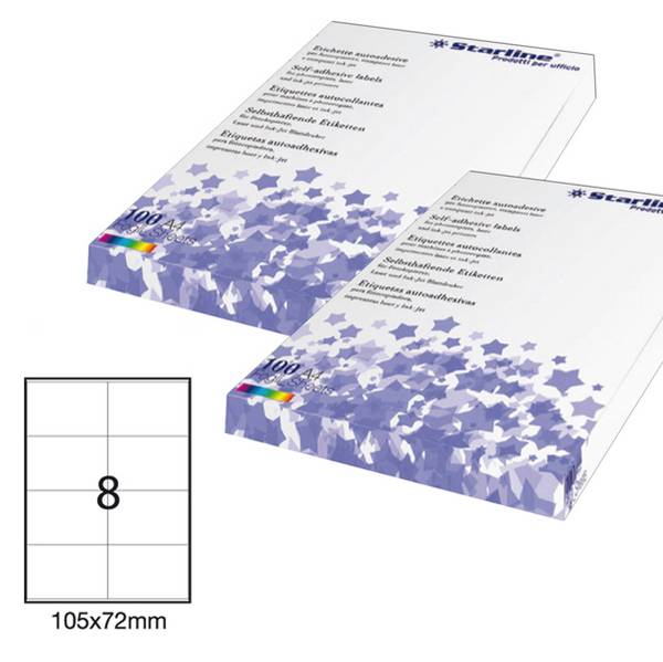 Etichetta adesiva bianca 100fg A4 105x72mm (8et/fg) STARLINE