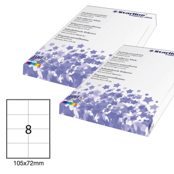 Etichetta adesiva bianca 100fg A4 105x72mm (8et/fg) STARLINE-0