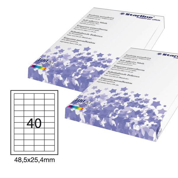 Etichetta adesiva bianca 100fg A4 48,5x25,4mm (40et/fg) STARLINE-0