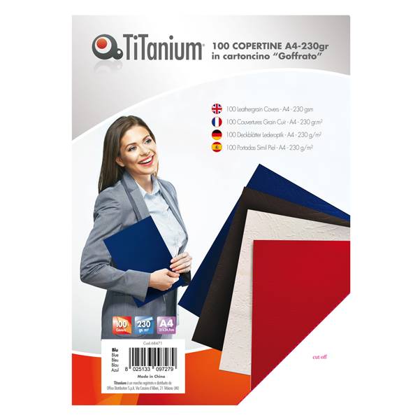 Copertine rilegatura - A4 - 230 gr - cartoncino goffrato - blu - Titanium - scatola 100 pezzi-0