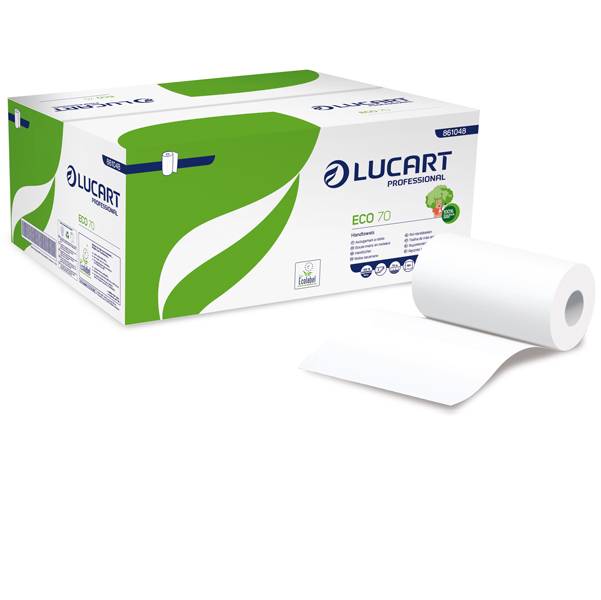 Asciugamani in Rotolo Eco 70 Lucart - 2 Veli - 190 Strappi - 861048 (Conf. 12)-0