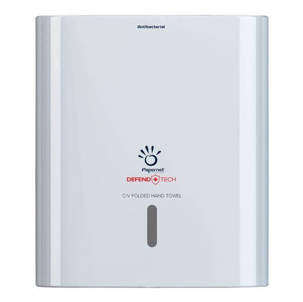 Dispenser Antibatterico per Asciugamani Piegati Defend Tech Papernet - 33,6x14,5x30 cm - 416143 (Bianco)-0