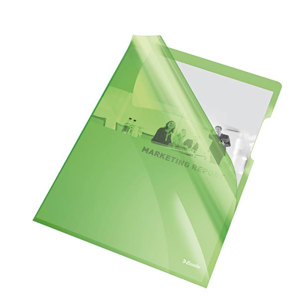 Cartelline a L - PVC - liscio - 21x29,7 cm - verde cristallo - Esselte - conf. 25 pezzi-0