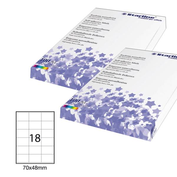Etichetta adesiva bianca 100fg A4 70x48mm (18et/fg) STARLINE-0