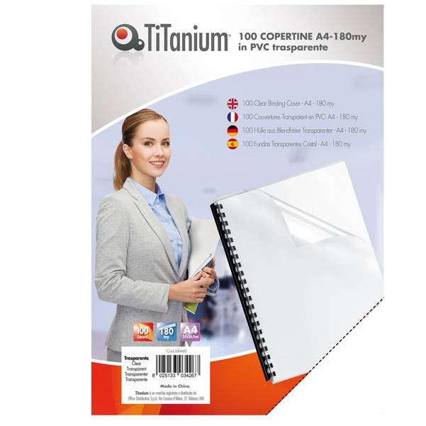 Copertine rilegatura - A4 - 180 micron - PVC - neutro trasparente - Titanium - scatola 100 pezzi-0