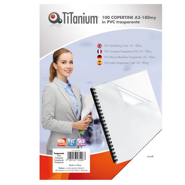 Copertine rilegatura - A3 - 180 micron - PVC - neutro trasparente - Titanium - scatola 100 pezzi-0