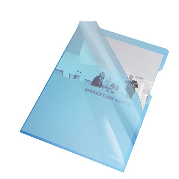 Cartelline a L - PVC - liscio - 21x29,7 cm - blu cristallo - Esselte - conf. 25 pezzi-0