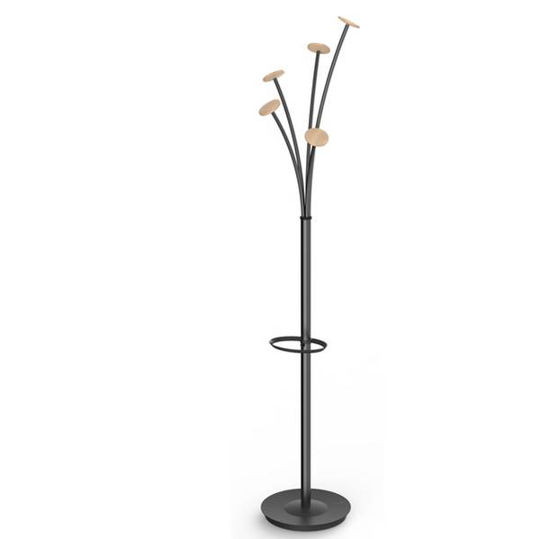 Appendiabiti da Terra con Portaombrelli Festival BC Alba - 5 Posti - 175 cm - PMFESTW N (Nero e Legno)
