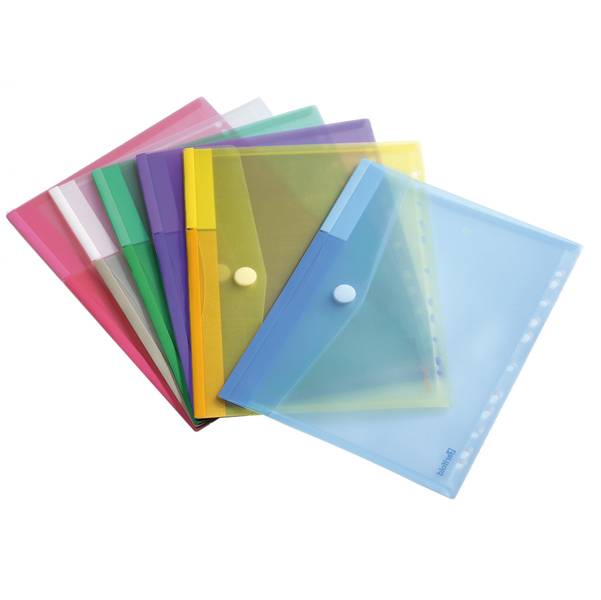 Buste forate con bottone in velcro - PP - A4 - colori assortiti - Tarifold - set 12 pezzi-0