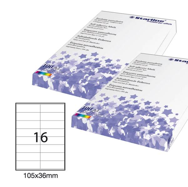 Etichetta adesiva bianca 100fg A4 105x36mm (16et/fg) STARLINE-0