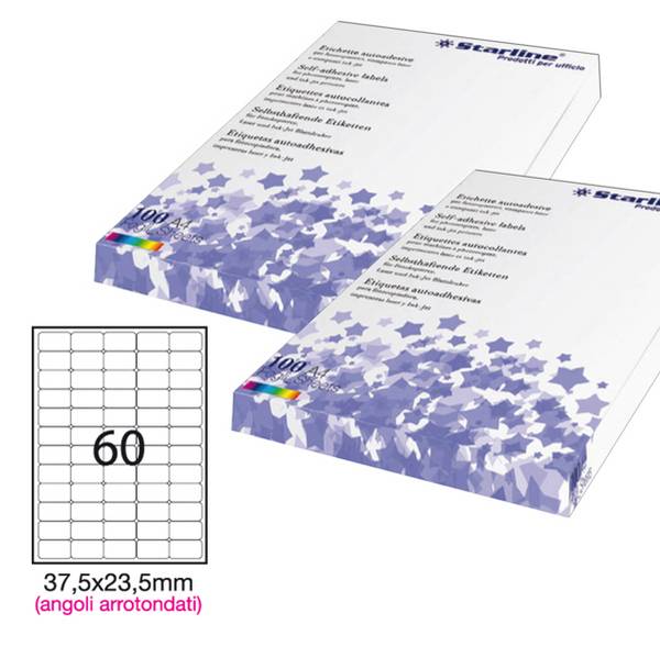 Etichetta adesiva bianca 100fg A4 37,5x23,5mm (60et/fg) angoli tondi STARLINE