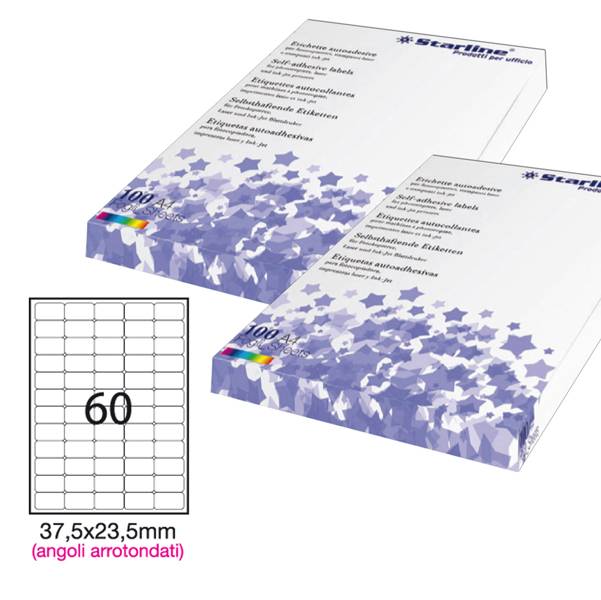Etichetta adesiva bianca 100fg A4 37,5x23,5mm (60et/fg) angoli tondi STARLINE-0