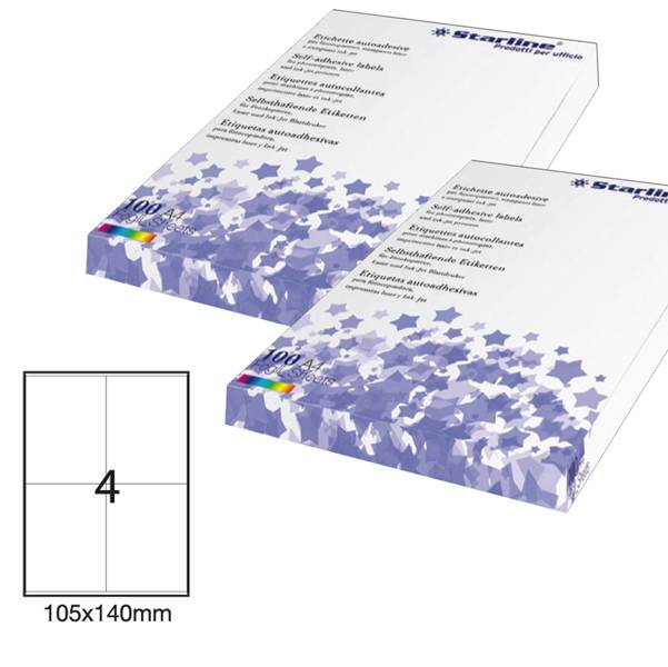 Etichetta adesiva bianca 100fg A4 105x140mm (4et/fg) STARLINE-0