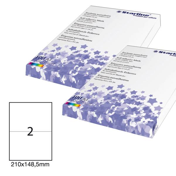 Etichetta adesiva bianca 100fg A4 210x148,5mm (2et/fg) STARLINE-0
