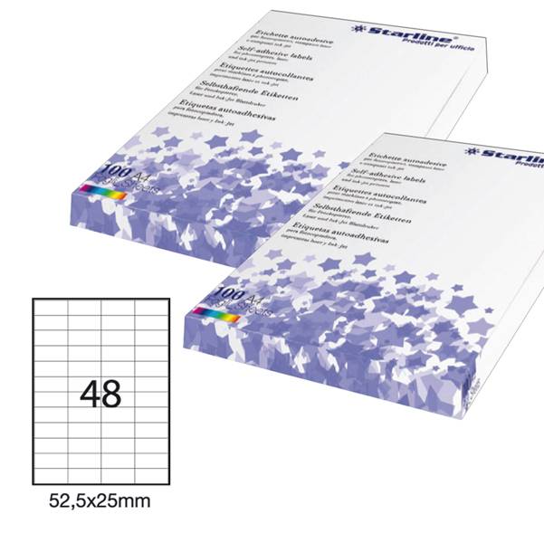 Etichetta adesiva bianca 100fg A4 52,5x25mm (48et/fg) STARLINE-0